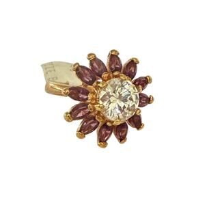 Gold Plated Marquise Purple Crystal Cocktail Ring Floral Cluster Statement SZ 8